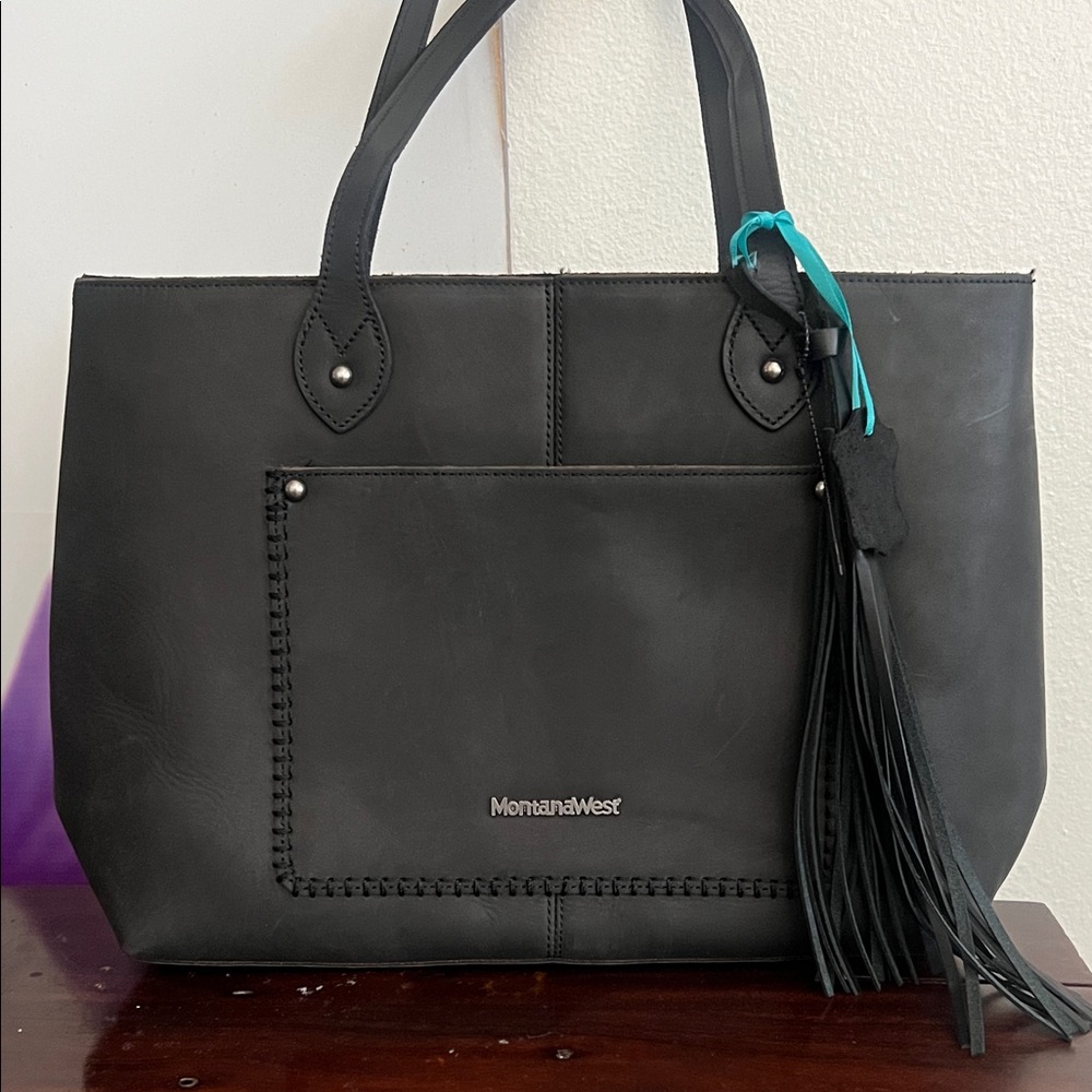 Montana West Elegant Black Tote with Tassel